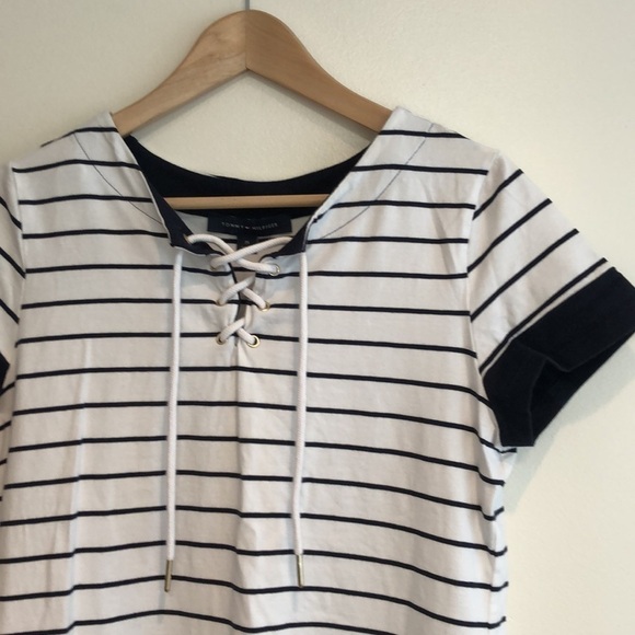 Tommy Hilfiger Striped lace up tee shirt dress size medium black and white - Picture 3 of 5